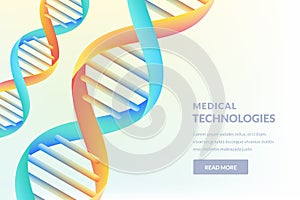 Multicolor 3d DNA on white background. Medical technology, biotechnology, science research concept. Vector illustration