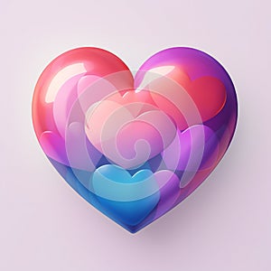 multicolor 3d heart with flowing hearts inside isolated on white background.