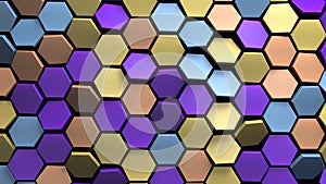 Multicolor 3d hexagon background displace 3d render