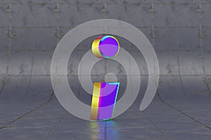 Multicolor 3d semicolon symbol. Glossy iridescent sign on tile background. 3d rendered font character.