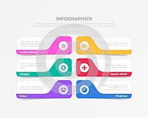 Multicolor 6 step process vector template