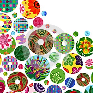 Multicolor abstract bright background with ornamental circles. Elements for design.