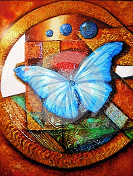 Multicolor butterfly oil painting