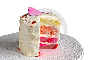 Multicolor cake for Valentine Day, isolated on white background