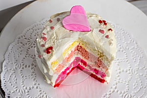 Multicolor cake for Valentine Day,  on white background