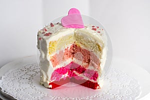 Multicolor cake for Valentine Day on white background