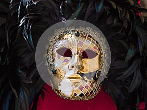 Multicolor Carnival Venetian Mask on Red Background