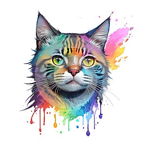 Multicolor colorful cat head of playfulness and whimsy with its vibrant blend of various hues, creating a captivating and visually