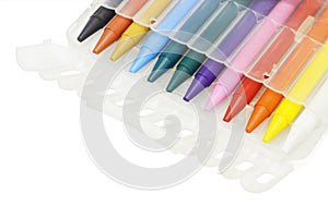 Multicolor crayons in plastic case