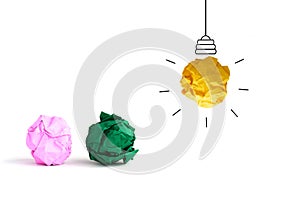 multicolor crumpled Paper Light Bulb new concept idea on white