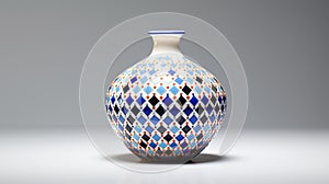 Multicolor Cubist Faceted Vase With Blue And White Porcelain