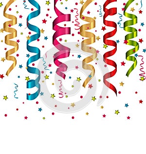 Multicolor curling streams and confetti for Carnival background