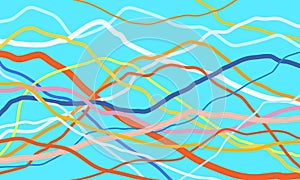 Multicolor curve lines, abstract background. Outline waves, abstraction color shapes, modern backdrop, vector design Illustration