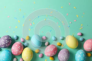 Multicolor Easter eggs on mint background