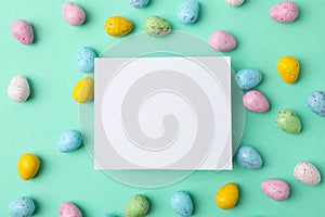 Multicolor Easter eggs and space for text on background