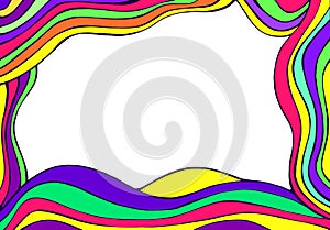 Multicolor fantasy abstract vector hand-drawn waves frame. Doodle style