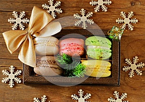 Multicolor French macaroons sweet Christmas present