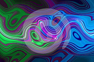 Multicolor glowing twisted lines on black background. Waveforms