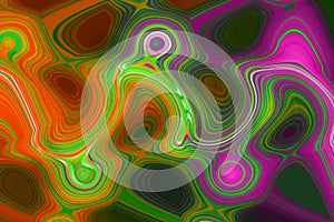 Multicolor glowing twisted lines on black background. Waveforms