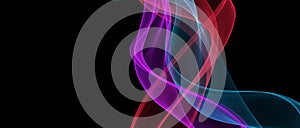 Multicolor glowing waves isolated on black background. 3d dynamic flow waveforms