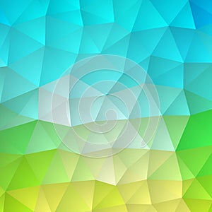 Multicolor green, blue polygonal illustration, which consist of triangles. Geometric background in Origami style with gradient.