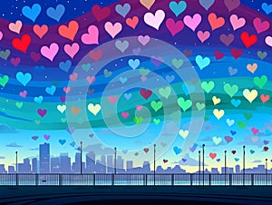 multicolor hearts rain concept art - ai generated image photo