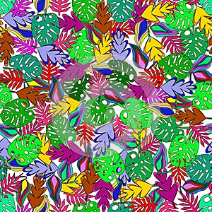 Exotický farbistý listy v chaotický spôsob na biely. grafický vzor 