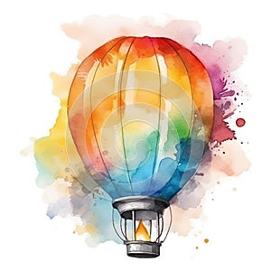 Multicolor isolated air balloon or gondola with fire in watercolor style