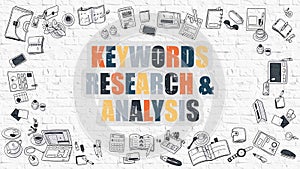 Multicolor Keywords Research and Analysis on White Brickwall.