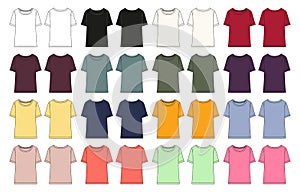 Multicolor Ladies T shirt Sketch Template.