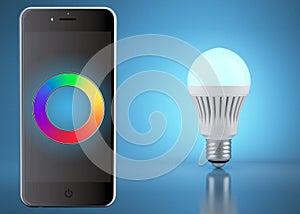 Multicolor LED bulb with remote control by phone