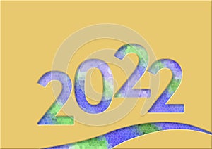 Multicolor lettering 2022 number year written in Watercolor mosaic and wave. Blue, violet and green color