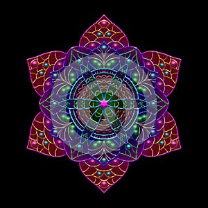 Multicolor mandala design over black background