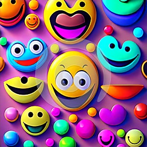 multicolor of many smiley icon cartoon doodles