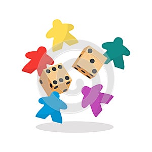 Multicolor meeple and dice vector illustration