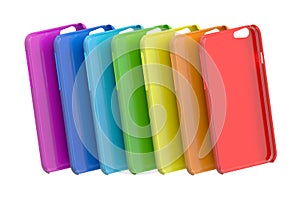 Multicolor Mobile Phone plastic cases. 3D rendering