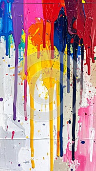 Multicolor Paint Dripping on Concrete Wall Abstract Pattern Bright Background