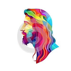 Multicolor painting of the lateral silhouette of Jesus Christ The Saviour on white background Generative AI Illustration