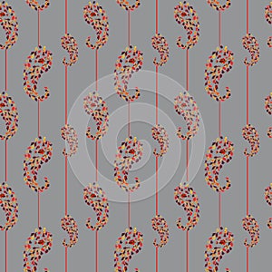 multicolor paisley seamless pattern on grey background