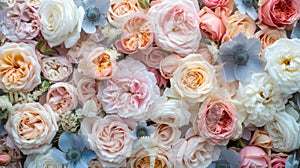 Multicolor pastel roses for bridal arrangement