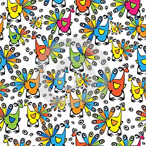 Multicolor peacocks of seamless pattern