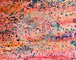 Multicolor Pink Blue Orange Drips and Splatters Watercolor Background