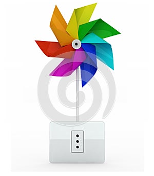 Multicolor pinwheel over energy plug