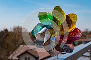 Multicolor pinwheel reflecting sun