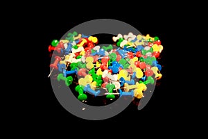Multicolor Plastic Head Push Pins Thumbtacks isolated on black with reflections