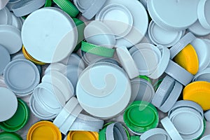 multicolor plastic lids for recycling. close up.