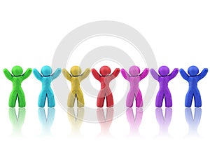 Multicolor Plasticine human figures in a row