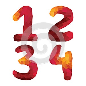 Multicolor polygons isolated numbers 1,2,3,4