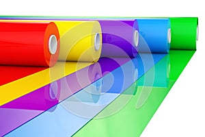 Multicolor PVC Polythene Plastic Tape Rolls or Foil. 3d Rendering