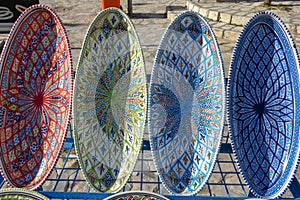Multicolor souvenir earthenware at the market of Sousse in Tunisia